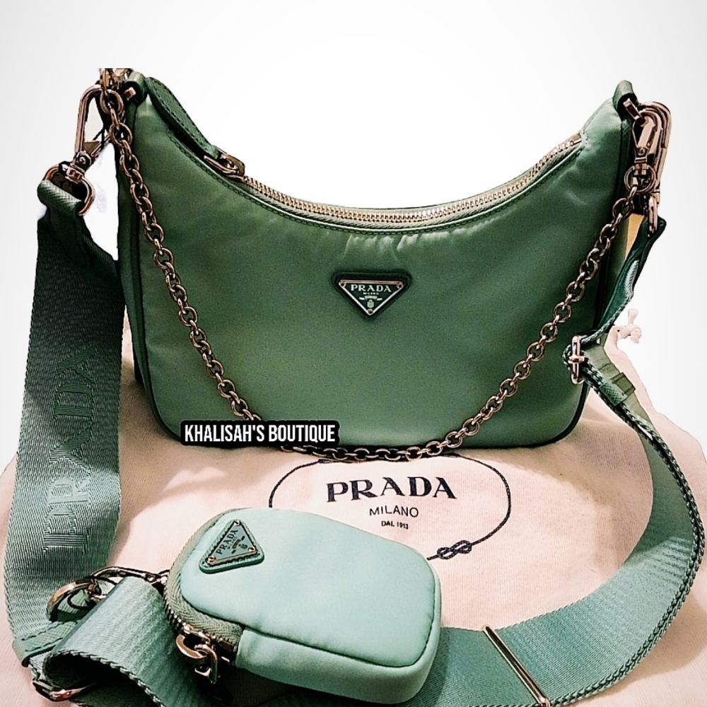 Rare & Authentic Prada Re-Edition 2005 Nylon Bag in Jade Green Like Tiffany Blue - Picture 15 of 16
